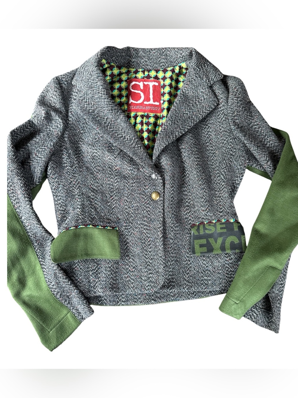 SI Pianura Studio Italian wool tweed Y2K avant-guard patchwork blazer side 42/L